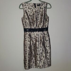 TAHARI ARTHUR LEVINE CHAMPAINE AND BLACK VELVET SEQUIN SPARKLE COCKTAIL DRESS 4